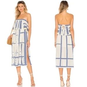 Free People Wild Romance Boho Embroidered Midi Dress Strapless White Romantic XS